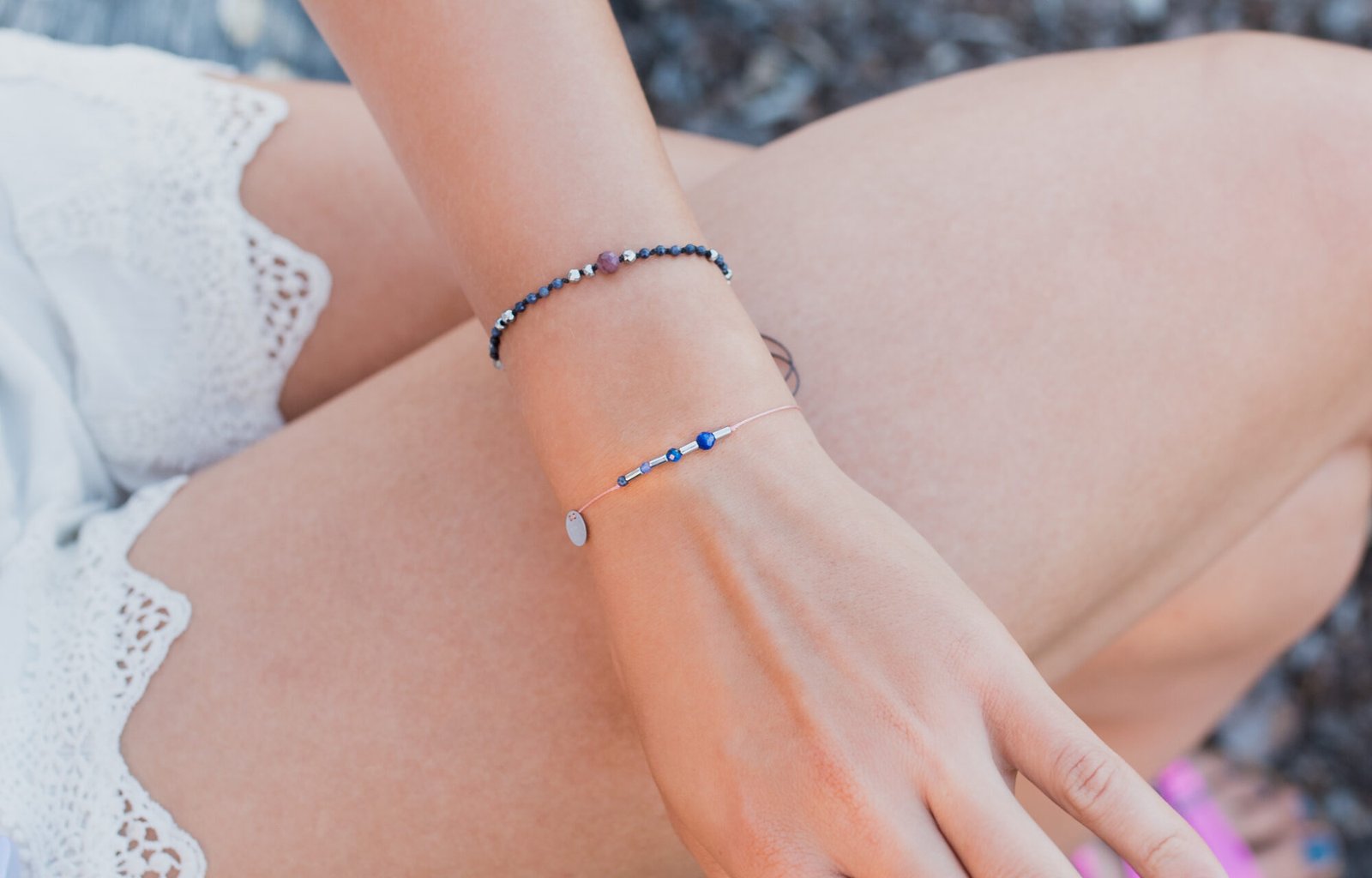 Delikatna Bransoletka Zodiac Strzelec Szafir Lapis Lazuli Sodalit