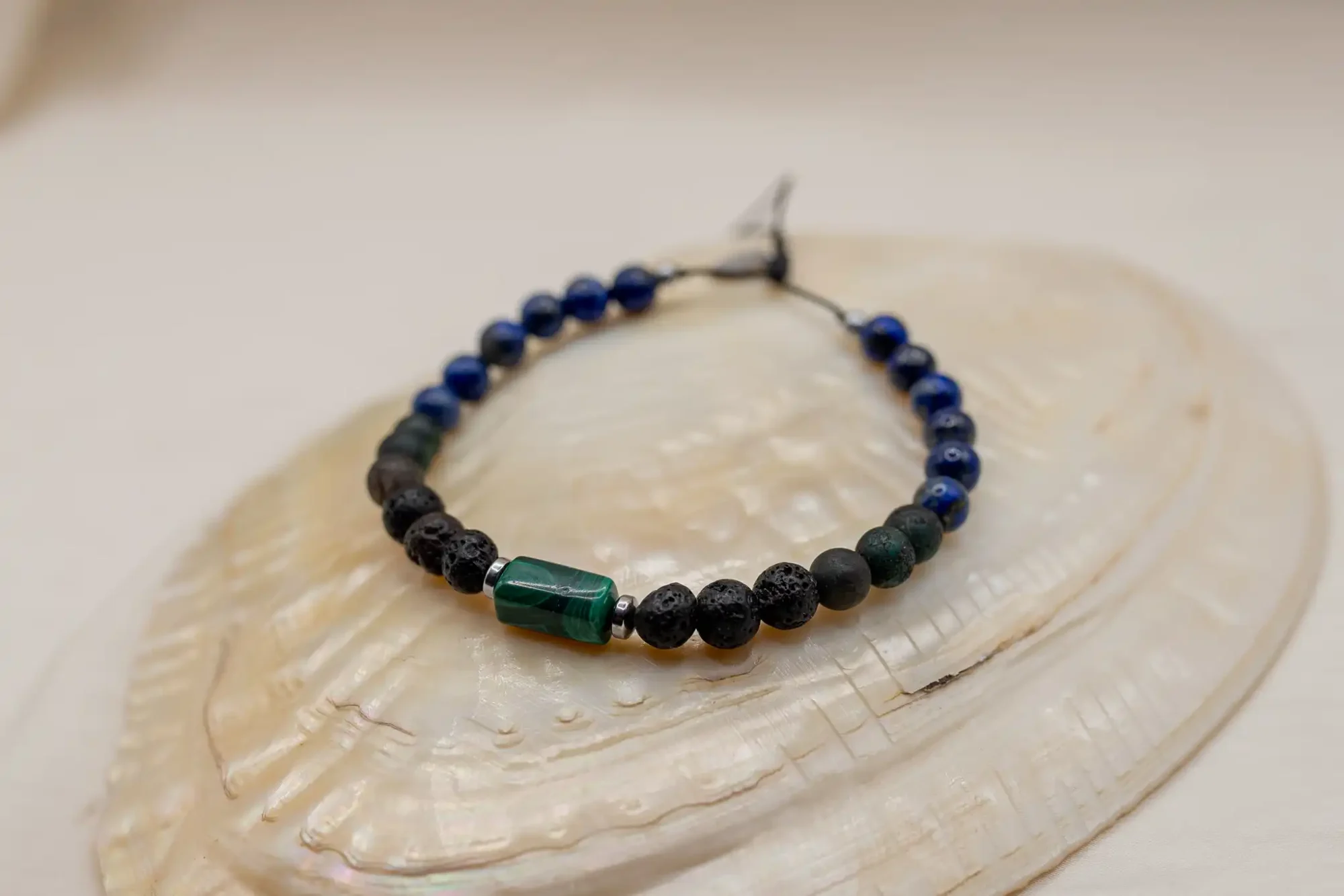 Bransoletka Męska Malachit Lapis Lazuli Agat - obrazek 3
