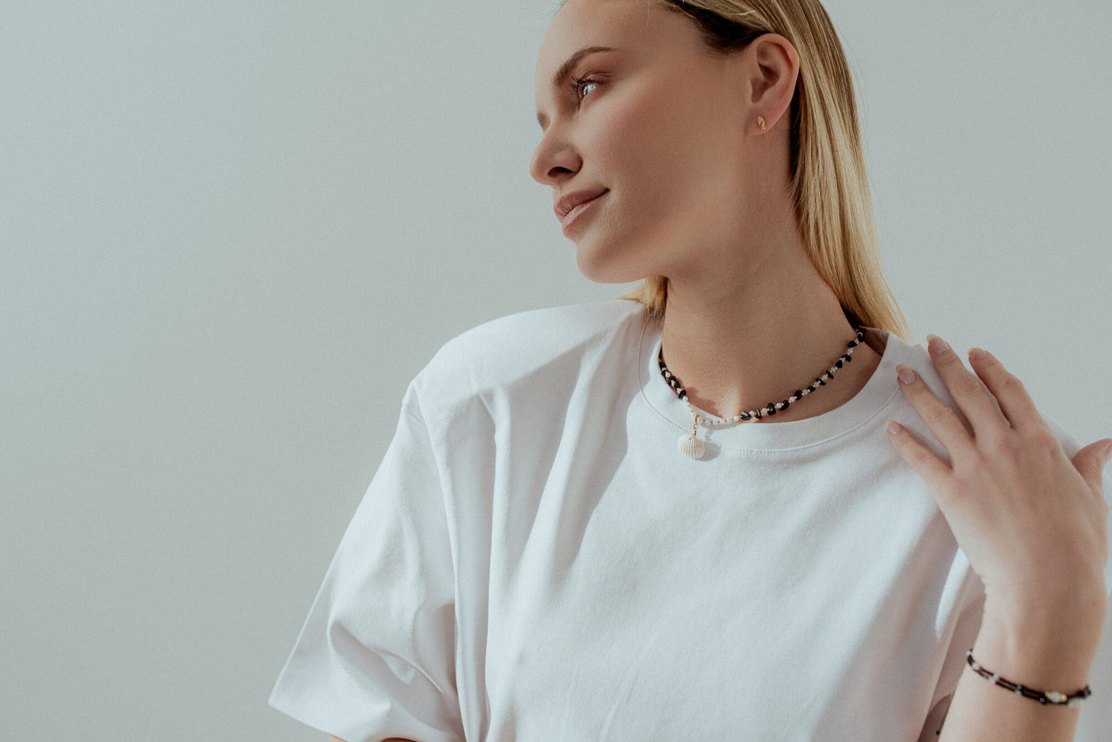 Surowy Choker z Muszlą Obsydianem i Perłami - obrazek 3