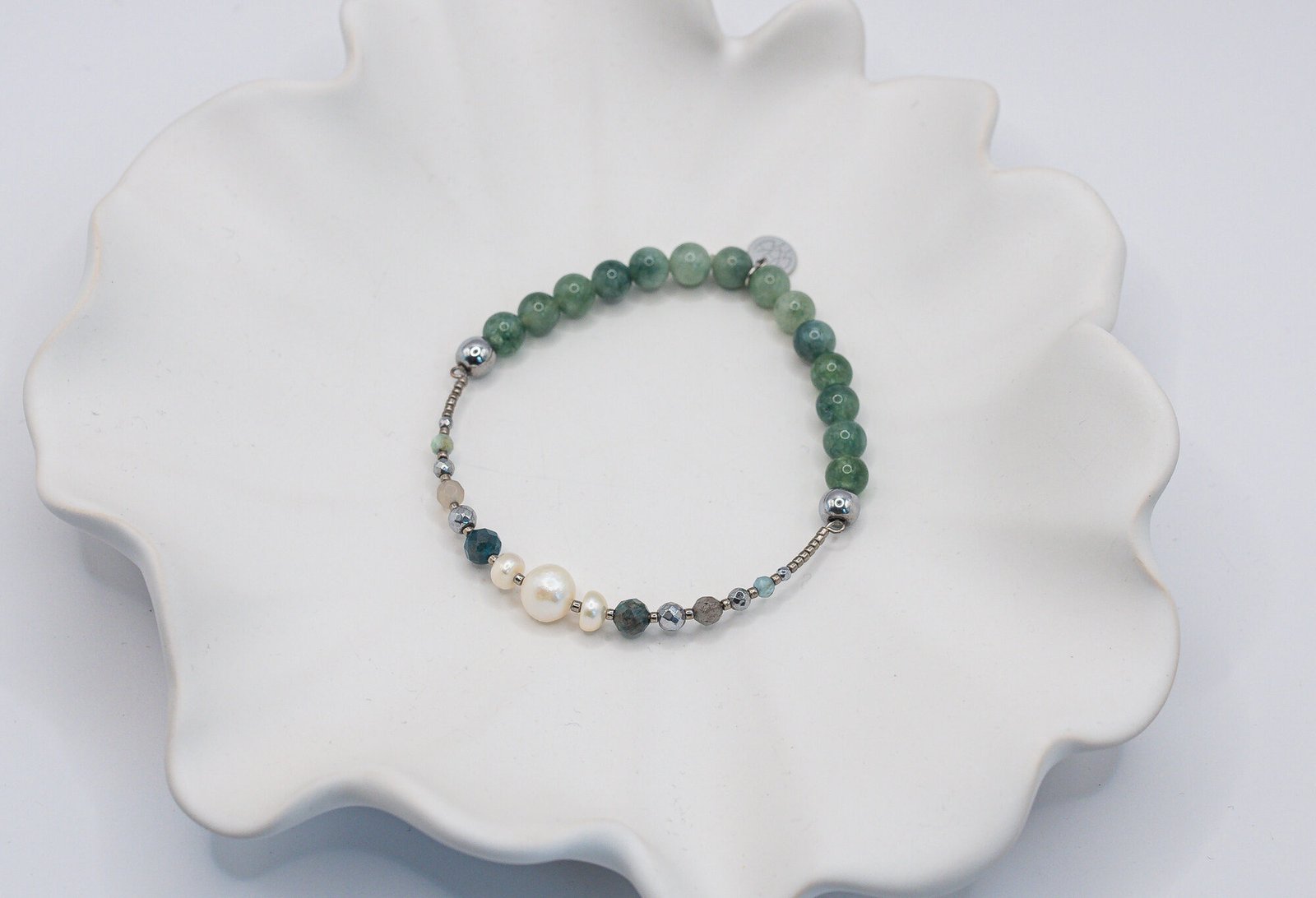 Alternative view of Bransoletka z Perłą i zielonym Turmalinem