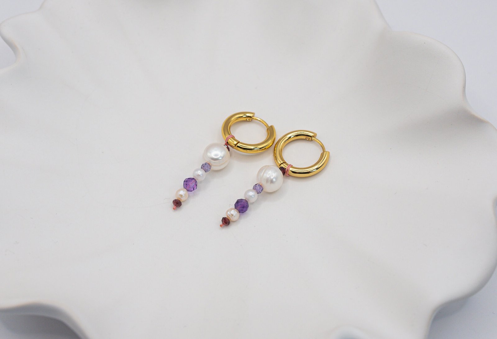Kolczyki z Pereł Ametystu i Granatu