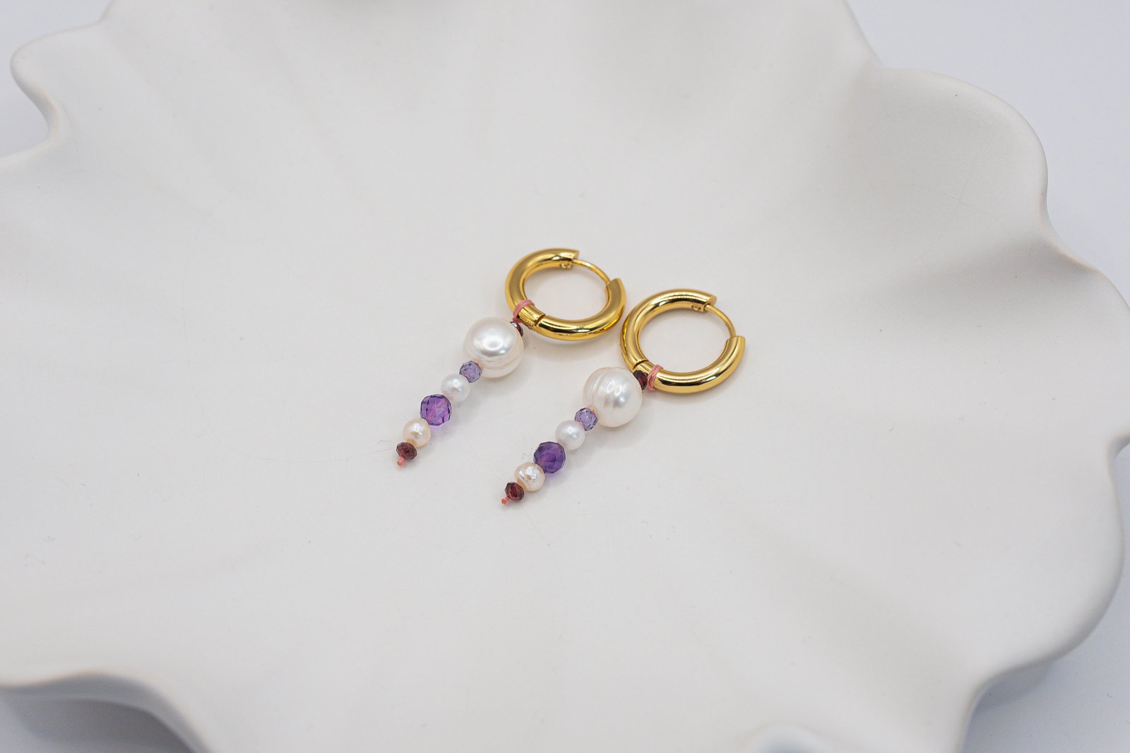 Kolczyki z Pereł Ametystu i Granatu