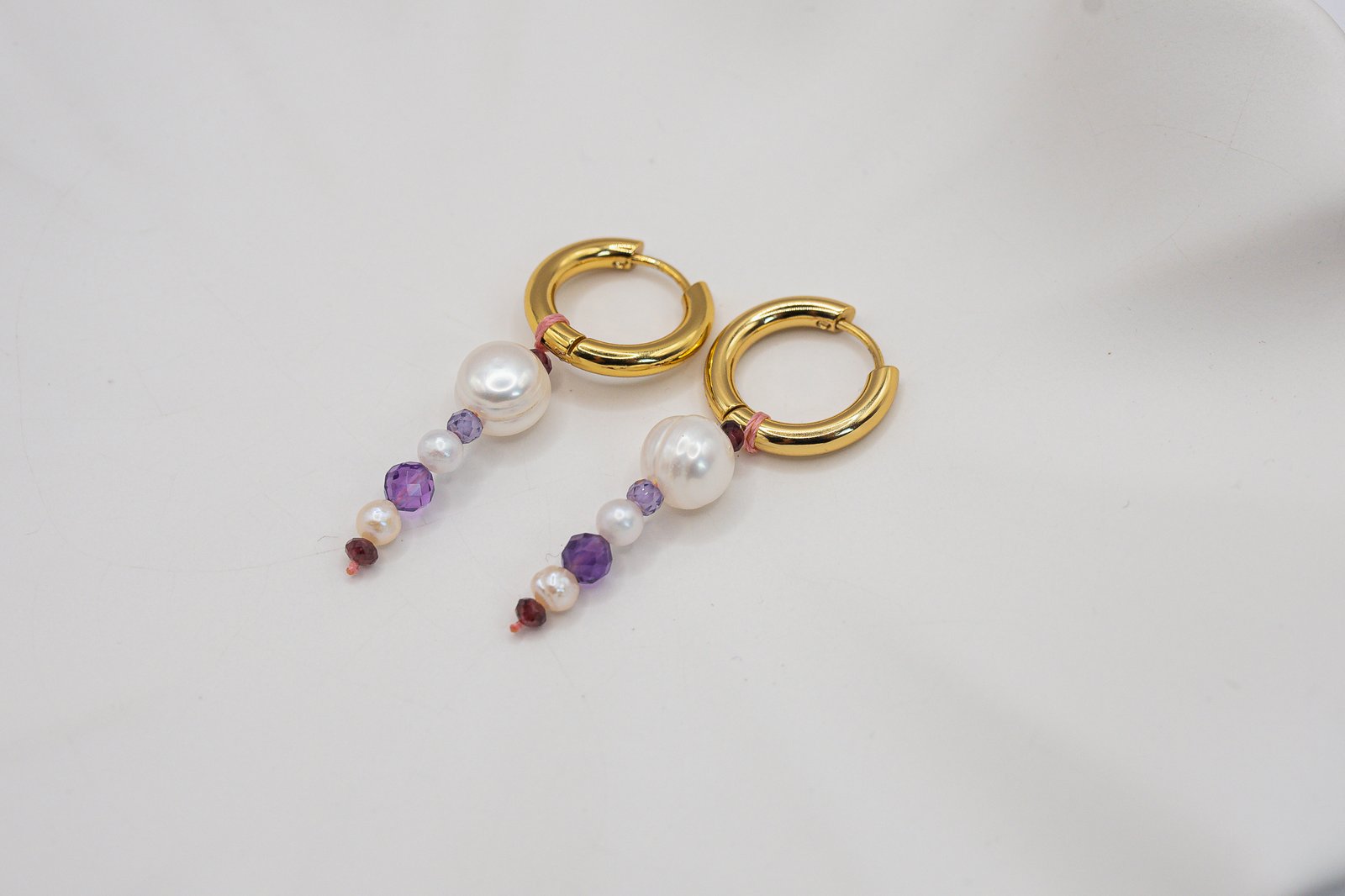 Kolczyki z Pereł Ametystu i Granatu - obrazek 3