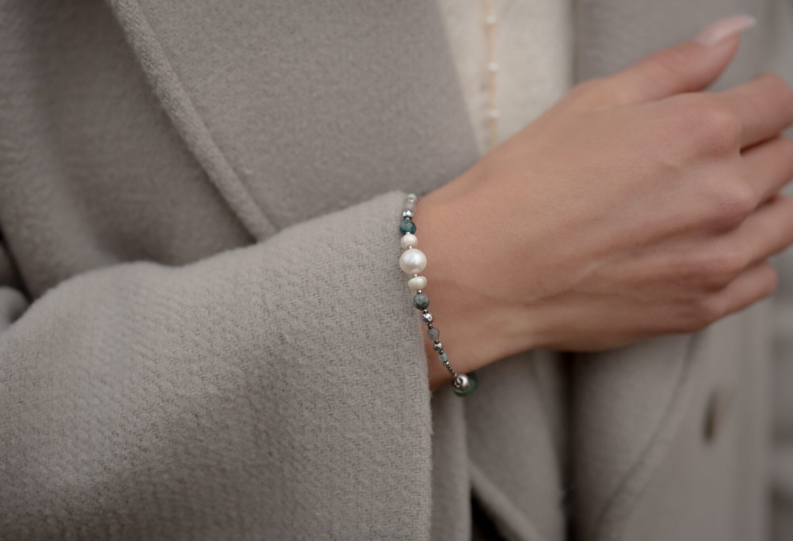 Bransoletka z Perłą i zielonym Turmalinem