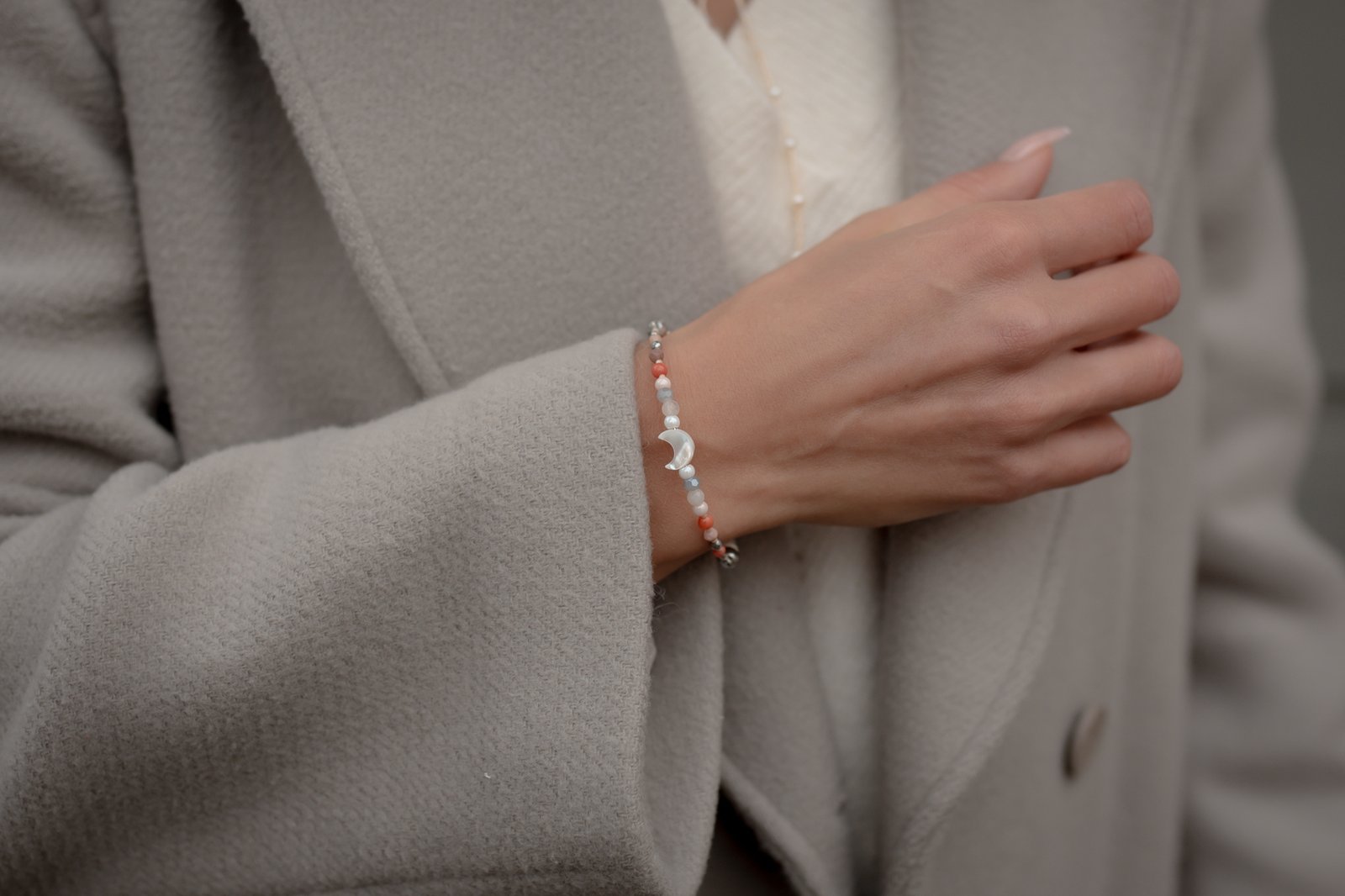 Bransoletka z Księżycem i Kwarcem Różowym