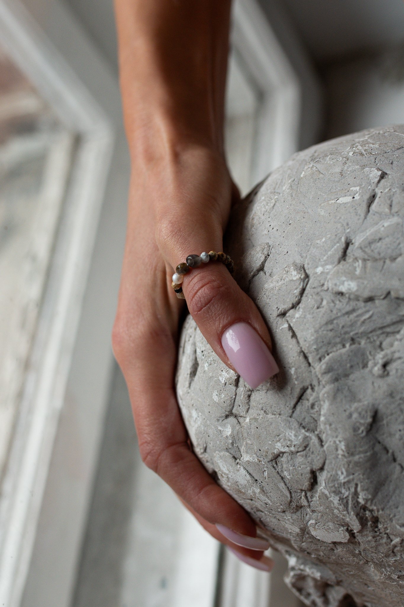 Pierścionek z Perłą Jaspisem i Turmalinem